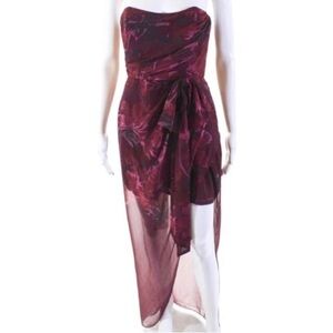 Badgley Mischka Red Floral Strapless Gown Size 16